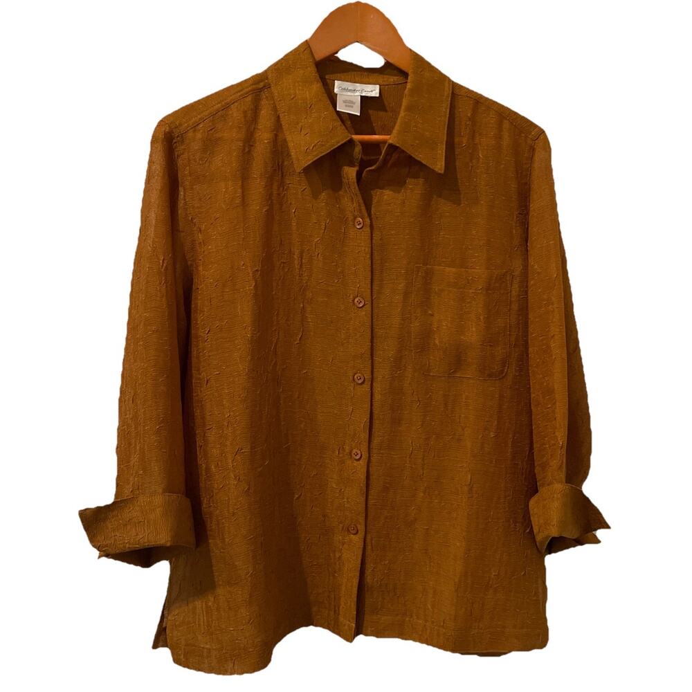 Coldwater Creek Large Sheer Rust Collared ButtonUp Blouse